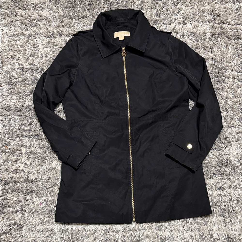 MICHAEL Michael Kors Black Light Weight Coat with Gold Accents